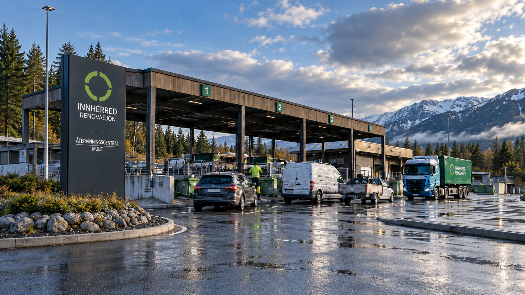 Kjøretøy på vei inn til en gjenvinningsstasjon